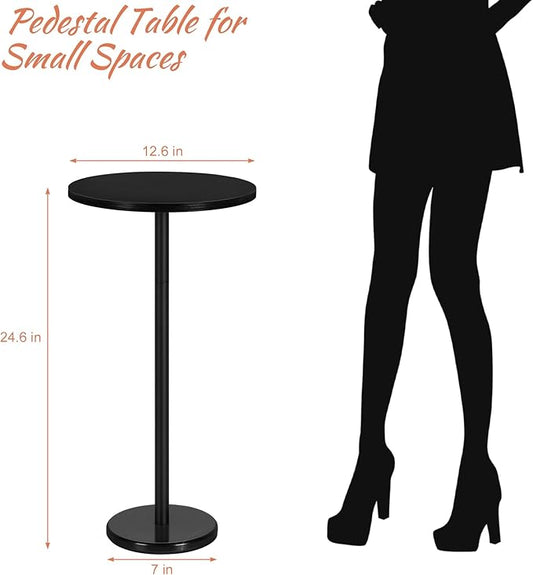 smusei Drink Tables for Small Spaces Pedestal Side Table Set of 2 Small Round Side Tables with Marble Base Black Pedestal Stand for Sofa Couch Chair Patio, Black