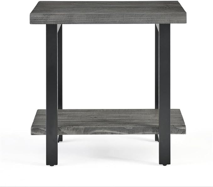 Alaterre Furniture Pomona Metal and Wood 2-Tier End Table, Living Room Furniture, Rustic, Natural Finish with Solid Wood, 2 Shelves in Slate Gray