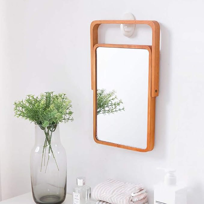 ZOROSY Desk Makeup Mirrors with Wood - Rectangle Wall-Mounted Mirrors Table Mirrors for Living Room Bedroom Birthday Gifts (10.5" L x 7.8" W)