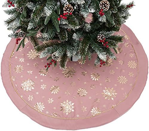 Flash World 48 Inch Large Christmas Tree Skirt Xmas Soft Cover Mat Decor Snowflake Collar Farmhouse Tree Skirt for Holiday Ornaments Party Home Indoor Decorations (Pink—Three Cotton Layer, 48INCH)