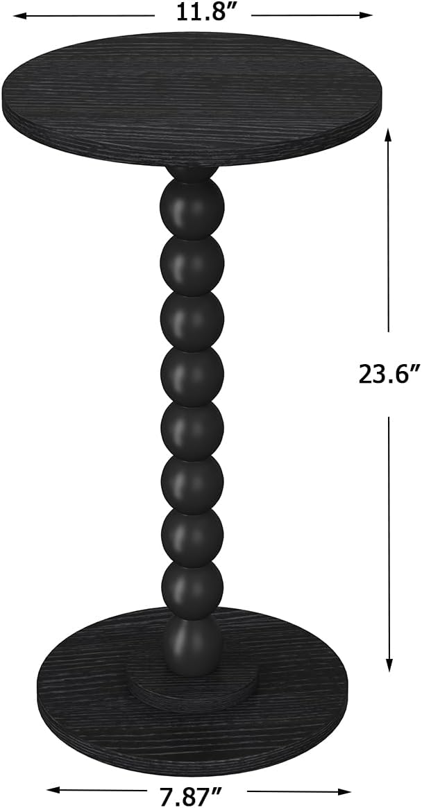 Round Side Table, Small Drink Table for Small Spaces, Pedestal End Table for Living Room, Modern Accent Nightstand with Solid Wood Leg for Bedroom, Corners and Office Black Color UTBT005B