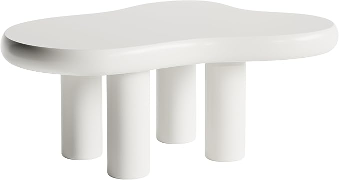 39.37" Cloud Coffee Table, Modern Coffee Table Small Coffee Table, 39.37 inch Wood Coffee Table Center Table, Cloud Shaped Accent Sofa Side Coffee Table for Living Room Apartment, Cream White