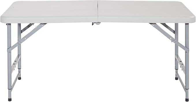 Office Star Resin Multipurpose Rectangle Table, 4-Feet Long, Height Adjustable, Center Folding Table, Light Gray