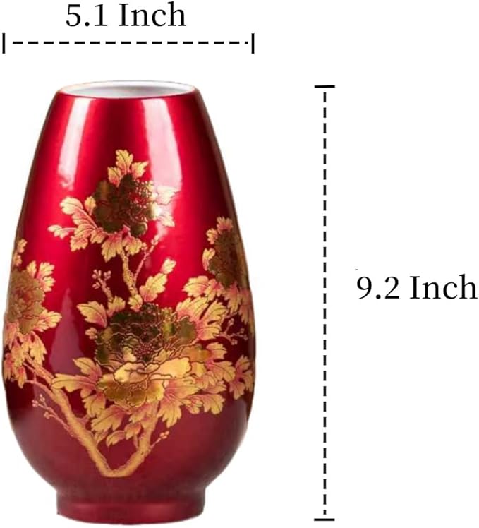 9 Inch Glossy Vintage Ceramic Vase with Floral Design,Flower Vases for Dining Table & Wedding Centerpiece, Handcrafted Home Decor,Boho Decoration for Living Room,Office,Entryway,Pampas Grass(Wine red)