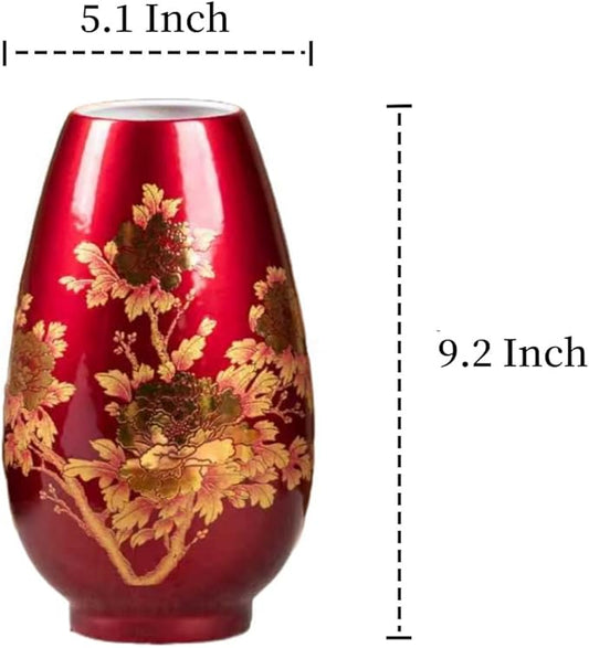 9 Inch Glossy Vintage Ceramic Vase with Floral Design,Flower Vases for Dining Table & Wedding Centerpiece, Handcrafted Home Decor,Boho Decoration for Living Room,Office,Entryway,Pampas Grass(Wine red)
