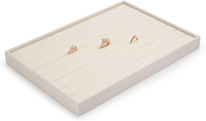 7-Slot Linen Jewelry Display Tray – Elegant Organizer for Rings, Earrings, Studs | Compact Storage & Decorative Showcase for Jewelry Accessories (Beige)