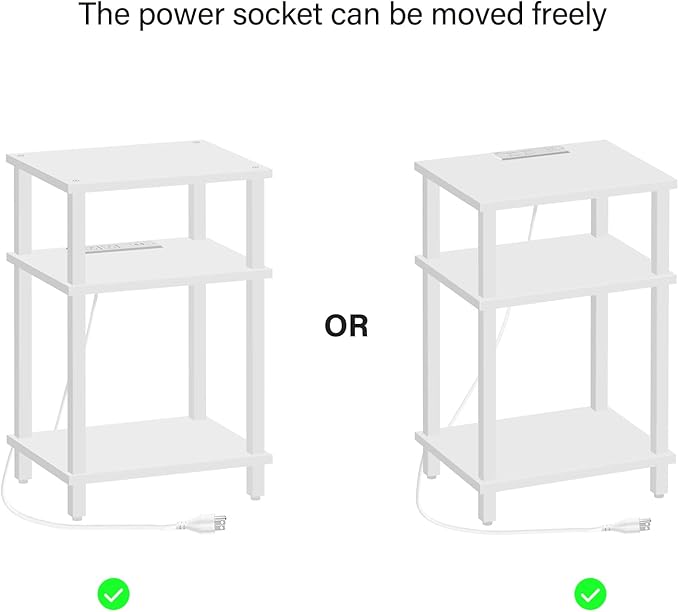 TUTOTAK Set of 2 End Table with Charging Station, Side Table with USB Ports and Outlets, Nightstand, 3-Tier Storage Shelf, Sofa Table for Small Space TB01BW0422