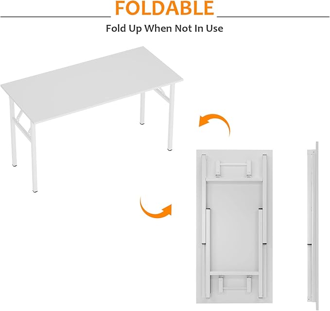Need Folding Desk, 54 inch Large Computer Desk for Home Office, No Install Needed Study Student Writing Table Desk Workstation, White