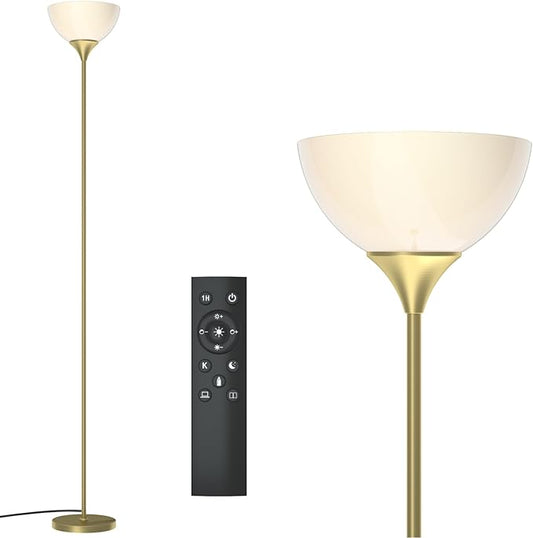 PESRAE Floor Lamp, Remote Control with Stpeless Color Temperatures and Brightness, Torchiere lamp for Bedroom, Living Room, Bulb Included