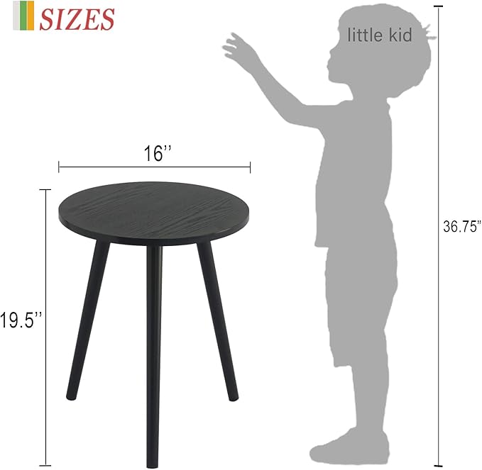 AWASEN Round End Table, Black Side Table Modern Home Decor Small Accent Table for Small Space Living Room, Bedroom and Balcony, Easy Assembly, 19.5''H x 16''D (Black)