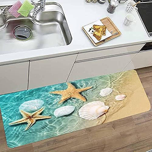 Bath Rugs Sponge Foam Absorbent Soft for Bathroom and Kitchen (47x18 inches), Flannel Mat Non Slip Bright 3D Print for Bedside and Living Room(Scallop Starfish)