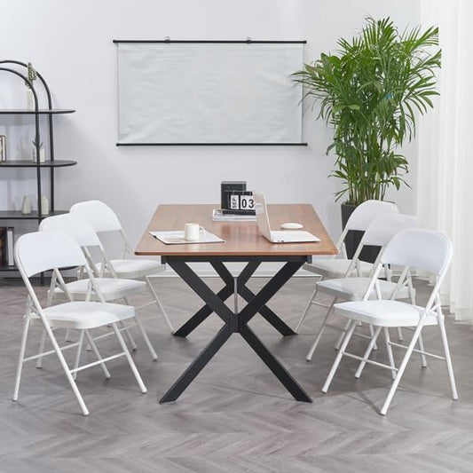 6 Pack Folding Chairs with Padded Seat & Back, Metal Frame Foldable Chairs, Portable & Stackable for Indoor Outdoor, Office, Party, Wedding, Conference, White