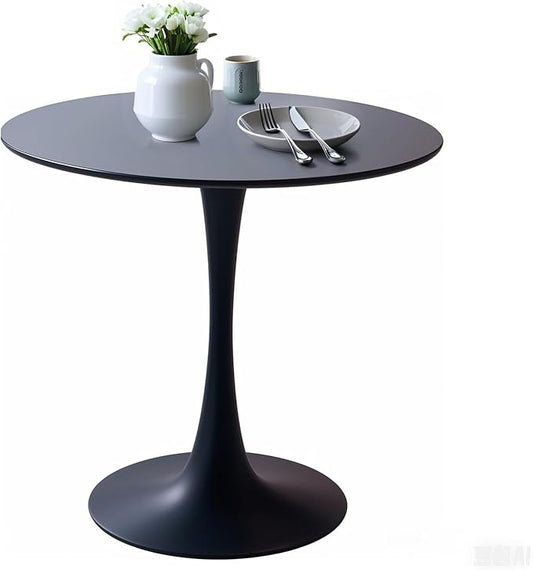 32" Small Round Dining Table/Tulip Table, Mid Century Modern Circle Dining Table with Pedestal Base for 2 to 4 Person (Black)