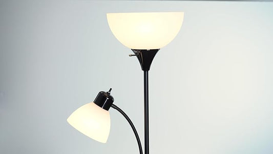 GLOBE Electric 67135 72" Torchiere Floor Lamp and Adjustable Reading Light, Matte Black, Frosted Shade, Dual Rotary Switch, 3-Step Dimming, Modern Lighting for Living Room or Office