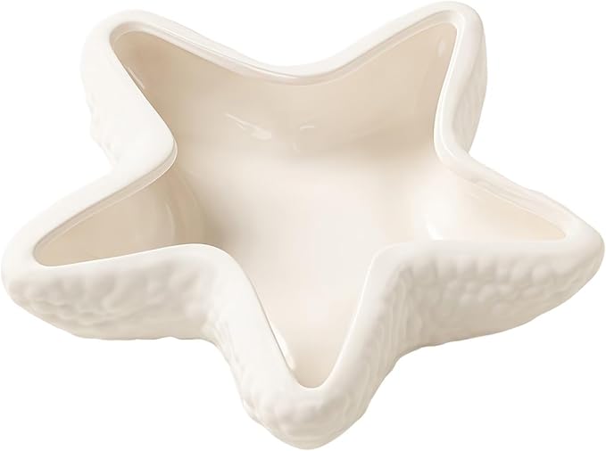 Starfish Jewelry Dish Ceramic Holder Ring Trinket Tray, Ocean-themed Decorative Trinket Dish, Suitable for Mother Friend Sister, Gifts for Women, Home Decor Trinket Dish(White)