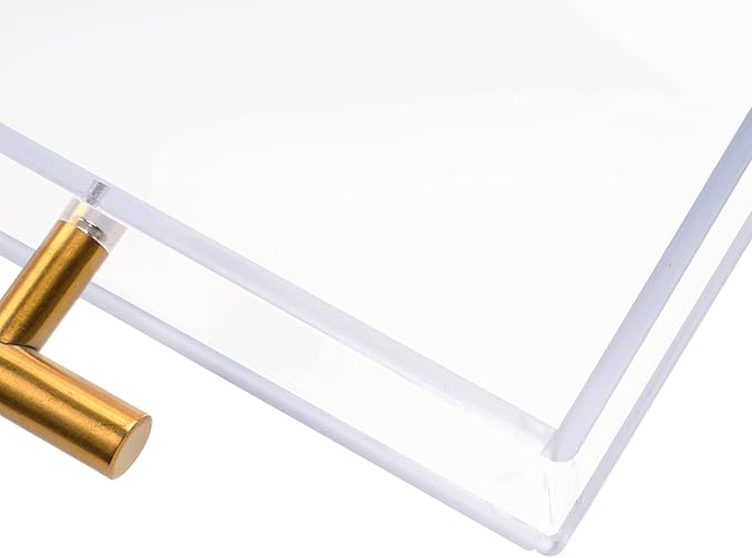12"x16" Clear Acrylic Serving Tray with Golden Handles, Sturdy Huge Capacity Acrylic Tray for Coffee, Juice, Kitchen and Desk Organizer, Storage Tray (12"x16")