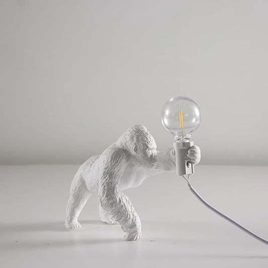 Resin Gorilla Table Lamp Gorilla Themed Animal Desk Lamp Art Monkey Night Light Lamp for Bedside,Living Room,Office Decor,AC 110V (White Crawling)
