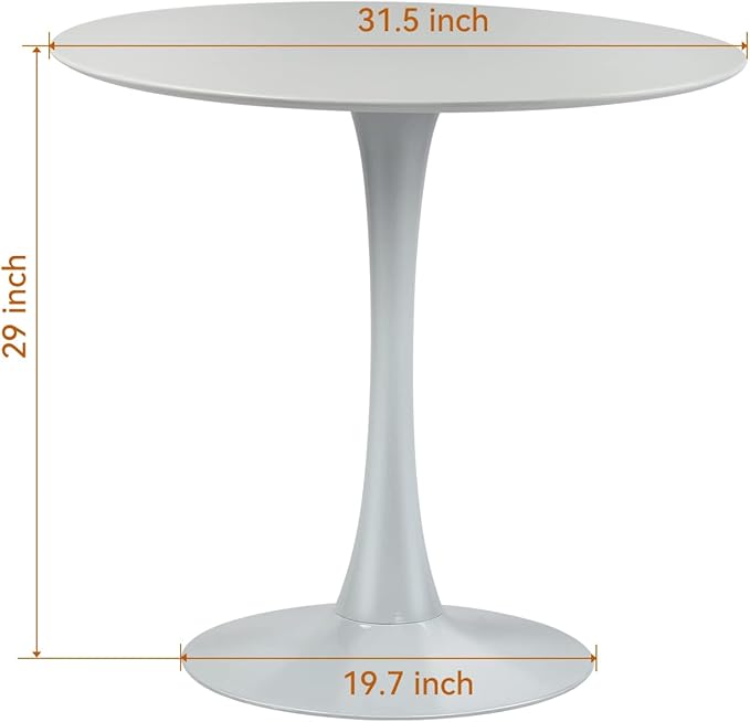 White Round Dining Table for 31.5 inch,Mid Century Modern Small Tulip Table with Metal Pedestal Base for Living Room Kitchen Dining Room