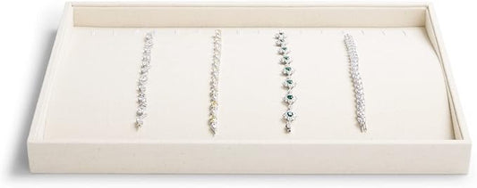 Linen Jewelry Trays 16 Slots Necklace Bracelet Display Tray Jewelry Drawer Organizer Necklace Bracelets Watch Storage Holder (Beige)