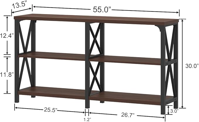 IBF Rustic Console Table, Industrial Wood and Metal Sofa Table, Hallway Entry Table for Home Living Room, Barnwood Foyer Accent Entryway Table with Retro Vintage Storage Shelf, Walnut, 55 Inch