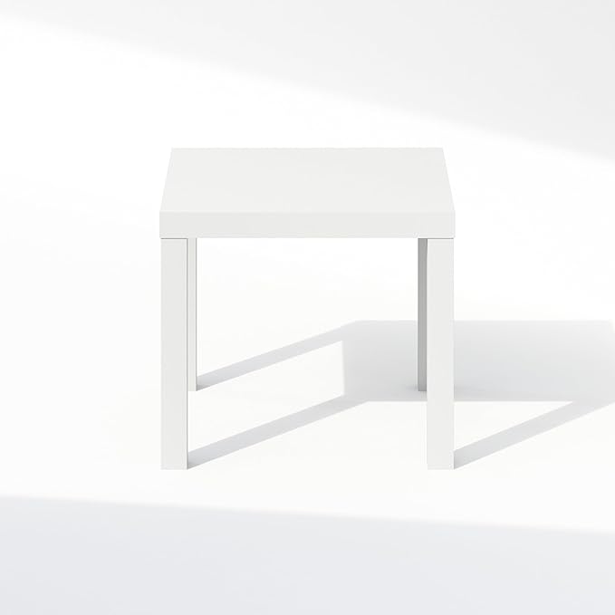 Furinno Classic Coffee Table, Square Modern Coffee Table with 1.8" Thick Tabletop, Side Table with 4 Legs, for Living Room, Bedroom, Home Office, White