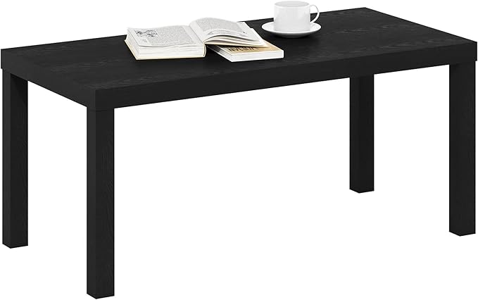 Furinno CLASSIC Coffee Table, Modern Rectangle Coffee Table with 1.8 Inch Thick Tabletop, Side Table for Living Room, Home Office, Black