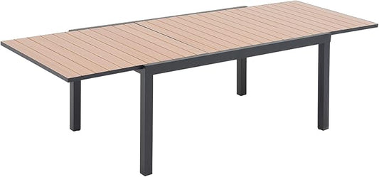 Soleil Jardin Aluminum Patio Extendable Dining Table, 63" - 105", Adjustable Indoor Outdoor Furniture Rectangle Table w/Thermal Transfer Wood Grain Tabletop for 6-10 Person Porch Deck Garden, Black