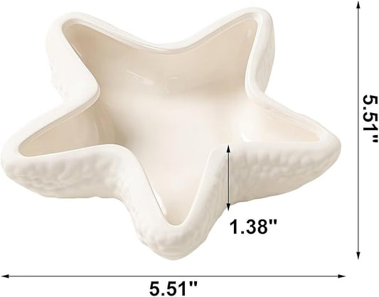 Starfish Jewelry Dish Ceramic Holder Ring Trinket Tray, Ocean-themed Decorative Trinket Dish, Suitable for Mother Friend Sister, Gifts for Women, Home Decor Trinket Dish(White)
