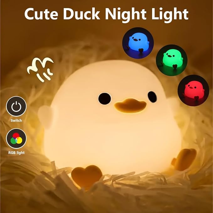 DoDo Duck Night Light, LED Cute Silicone Dimmable Nursery Lamp, Touch Sensor Lamp, RGB & Warm White Light for Kids, Bedrooms, Dorm Decor, and Gift Ideas(Battery)