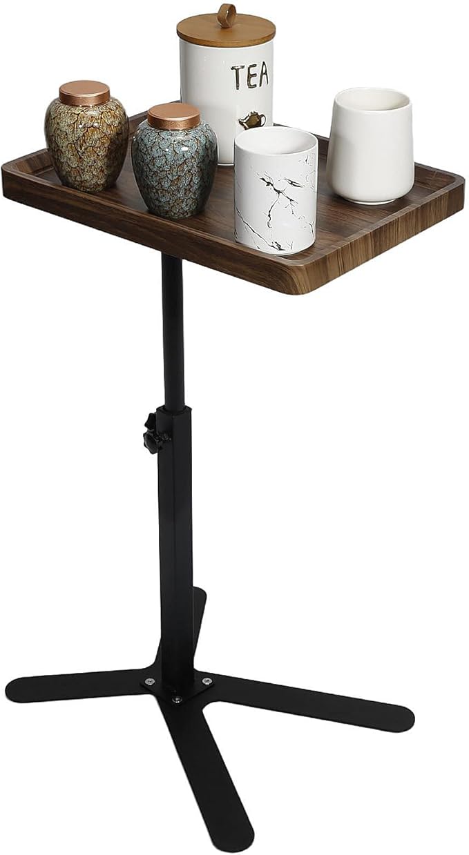 Simcat Adjustable Height Side Table TV Tray, C Shaped End Table, Couch Tables for Living Room, Bedroom, Corners and Office（Brown）