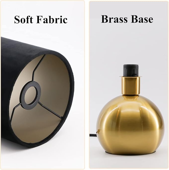 KUNJOULAM Small Bedside Lamp, Mid Century Lamp with Brass Base, Nightstand Table Lamp for Bedroom, Living Room, Bookshelf, Modern Accent Mini Table Lights Black Plastic Fabric Shade