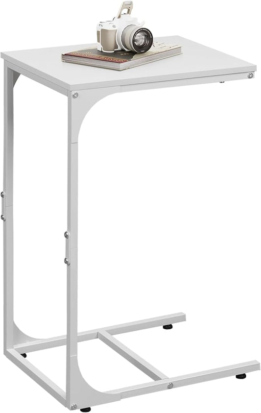 WLIVE C Shaped End Table, Small Couch Side Tables with Metal Frame, Sofa Table TV Tray for Living Room, Bedroom, White