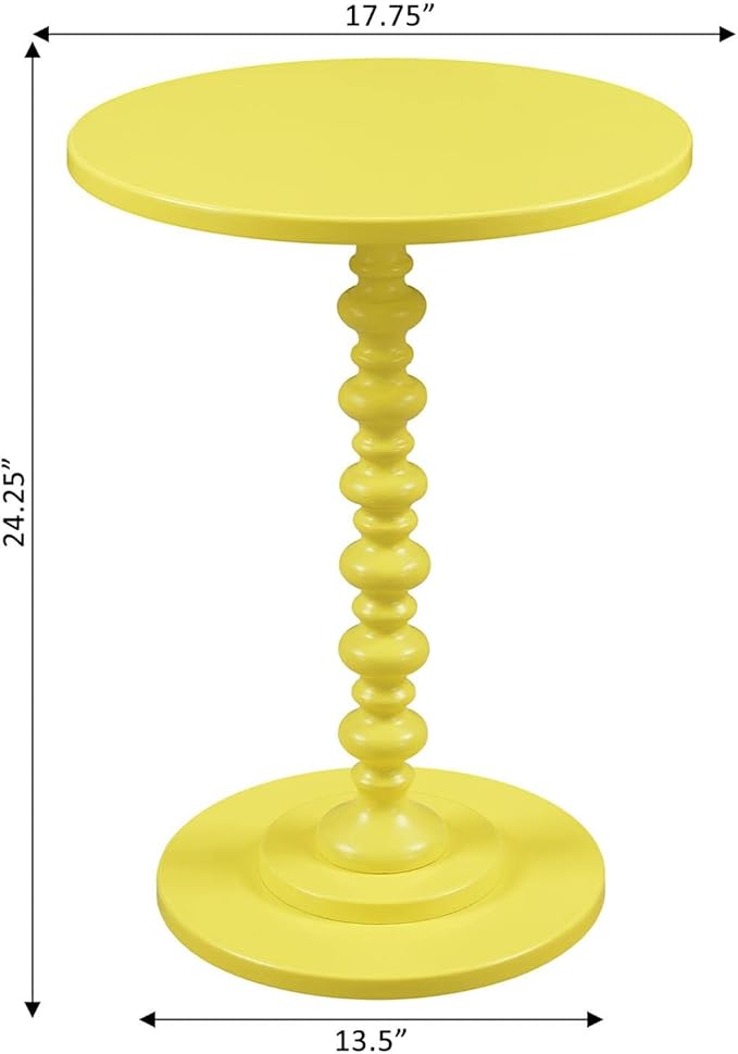 Convenience Concepts Palm Beach Spindle Table 17.75" - Traditional Round End Table for Living Room, Turned Solid Wood Side Table, Classic Display Pedestal Table, Yellow