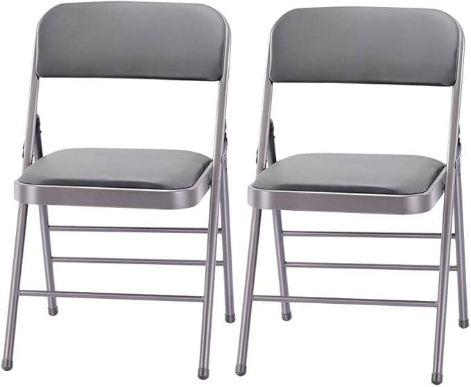 Amazing for less Pack of 2 (Fabric/Vinyl) Steel Frame Metal Foam Padded Folding Chairs (Black, Gray, White) (2-Pack - Vinyl Gray)