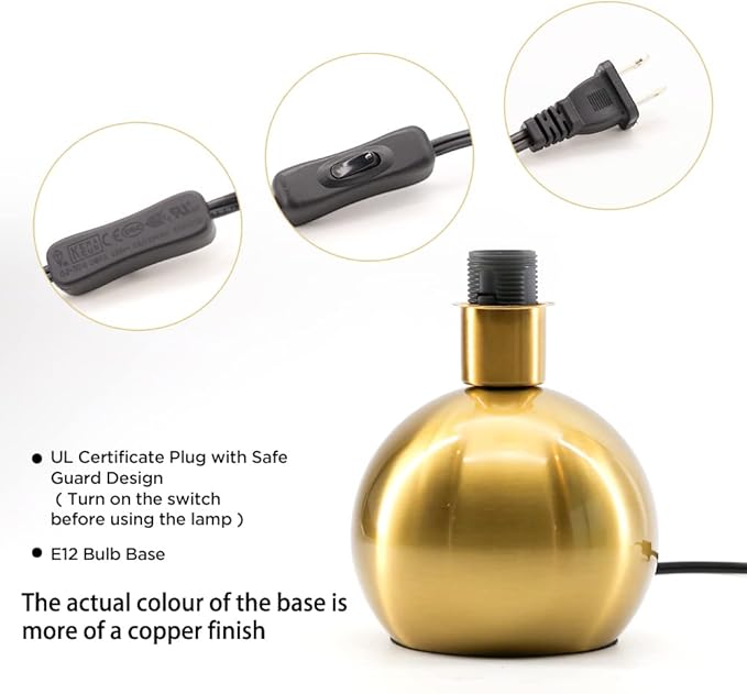 KUNJOULAM Small Bedside Lamp, Mid Century Lamp with Brass Base, Nightstand Table Lamp for Bedroom, Living Room, Bookshelf, Modern Accent Mini Table Lights Black Plastic Fabric Shade