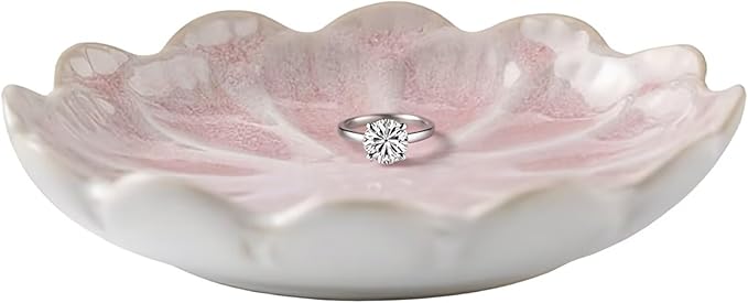 Lotus Ceramic Jewelry Tray, Small Trinket Jewelry Ring Holder Organizing Dish, for Parents Daughter Friends Sister, Birthday Gifts for Women, Pink