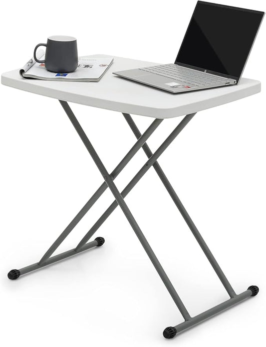 MoNiBloom TV Tray Folding Table 26" Height Adjustable, Portable Indoor/Outdoor Picnic Partiestable and Laptop Square White Small Table with X Legs