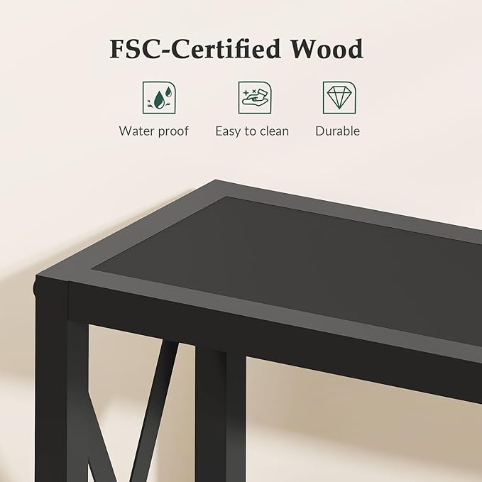 Console Table Narrow Long, Behind Couch Table with Oulets & USB Ports, Industrial Long Skinny Stand for Entryway,Hallway, Living Room, Bedroom Black, 7.9" D x 70" W x 30.3" H