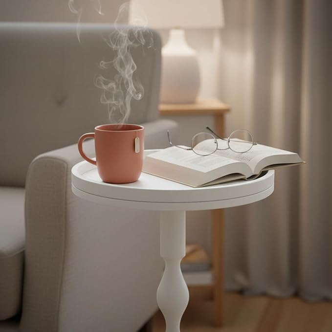 Small Round Drink Table,Pedestal Tables,Small Round Side Table for Narrow Spaces,End Table for Living Room, Bedroom, Bathroom,Balcony (White)