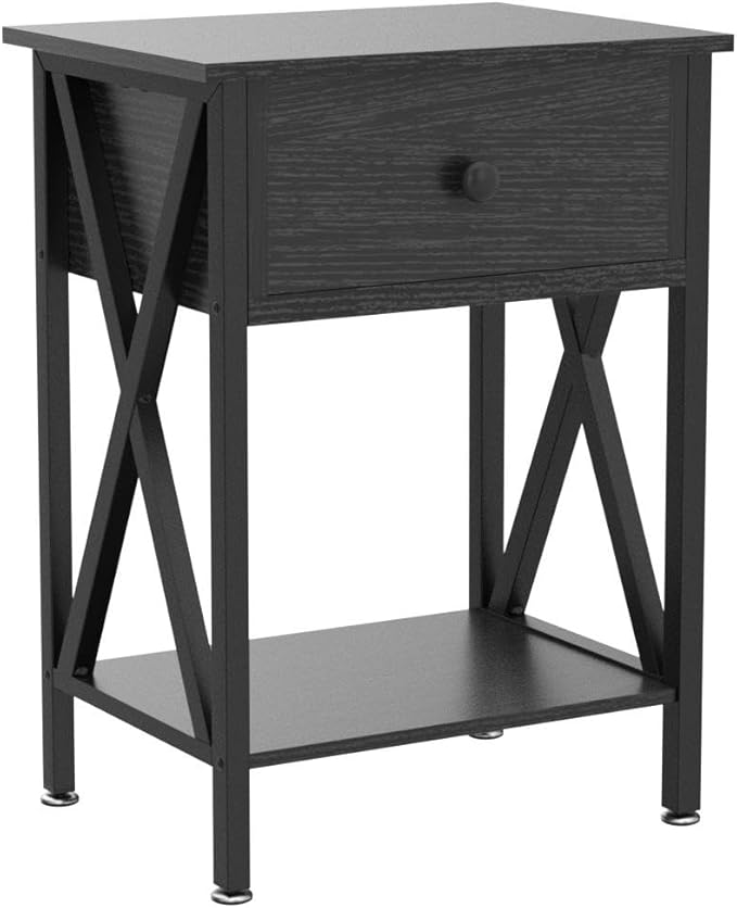 VECELO Nightstands, Modern End Side Tables,Night Stand with Drawer &Storage Shelf for Bedroom Living Room Office Lounge, 2, Black