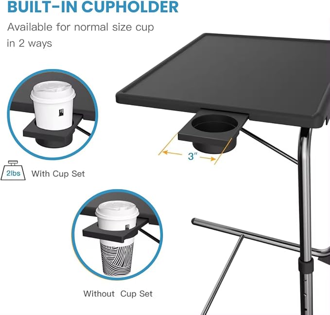 Adjustable TV Tray Table with 6 Heights & 3 Tilt Angle Adjustments - Folding Table with Cup Holder for Bed, Kitchen Sofa & Hospital Use