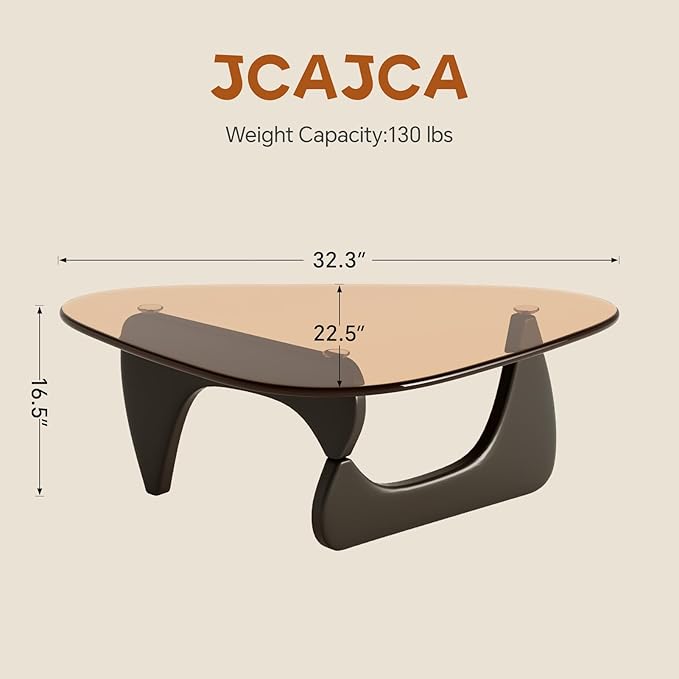 Coffee Table for Living Room Mid Century Modern Center Table with Glass Top and Wood, Brown/Black