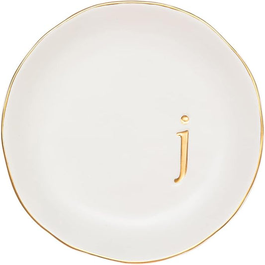 COLLECTIVE HOME - Ceramic Jewelry Tray, Decorative Trinket Dish for Rings Earrings Necklaces Bracelet Watch Keys, Birthday Mother's Day Christmas Gift for Women, 4.75", White Surface (J)