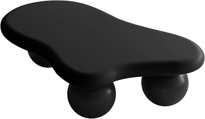 40" Irregular Cloud Coffee Table Asymmetrical Tea Table Low Center Tables with 3 Ball Legs for Living Room Office Apartment Modern Furniture Cream Black