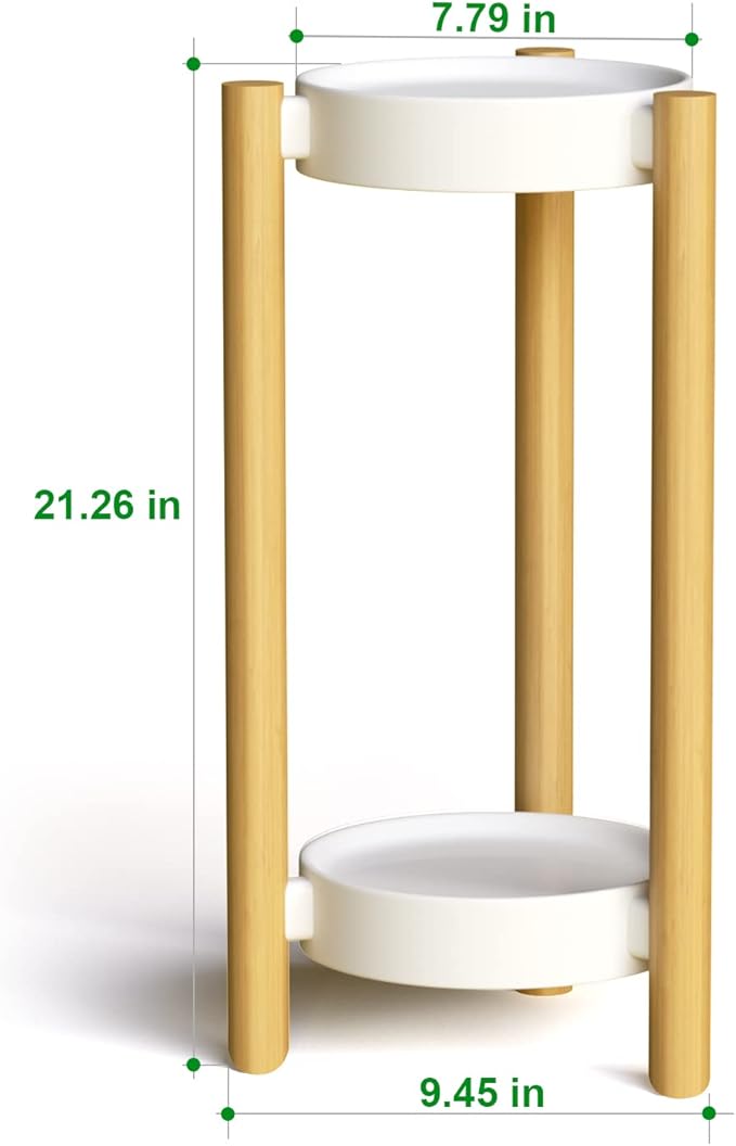 Wisuce Bamboo Plant Stands Indoor, 2 Tier Steel Tray Tall Corner Plant Stand Holder & Plant Display Rack for Outdoor Garden Indoor Home (2 Tier)