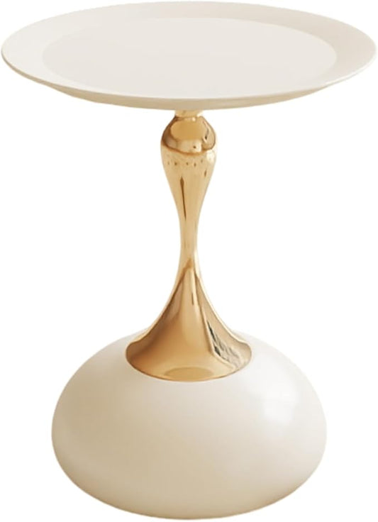 Metal Round End Table,Modern Pedestal Table,Corner Drink Tables,Accent Side Table Nightstand for Living Room,Patio and bar (Cream White)