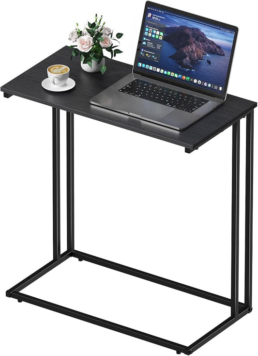 C-Shaped Side Table, Modern End Table with Metal Frame, Space Saving Design for Living Room，Large Surface Couch Table for Bedroom, and Home Office，24 x 12 x 24 inches (Black)