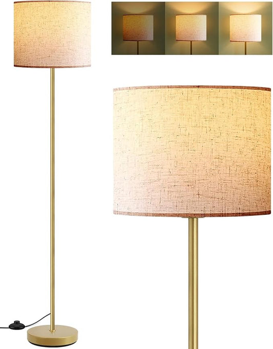 Floor Lamp Gold, Small Standing Lamp, 58" Tall Lamps with Beige Lampshade, Simple Pole Lamp for Bedroom, On/Off Footswitch, Gold Lamps for Living Room/Office/Boho,Christmas Gift for Kids(No Bulb)