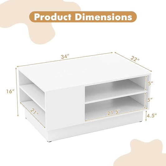 Giantex Coffee Table with Storage, 2-Tier Rectangle Accent Sofa Table with Shelf & Elevated Base, Modern Geometric Center Table for Living Room, Reception Room, Lounge, White