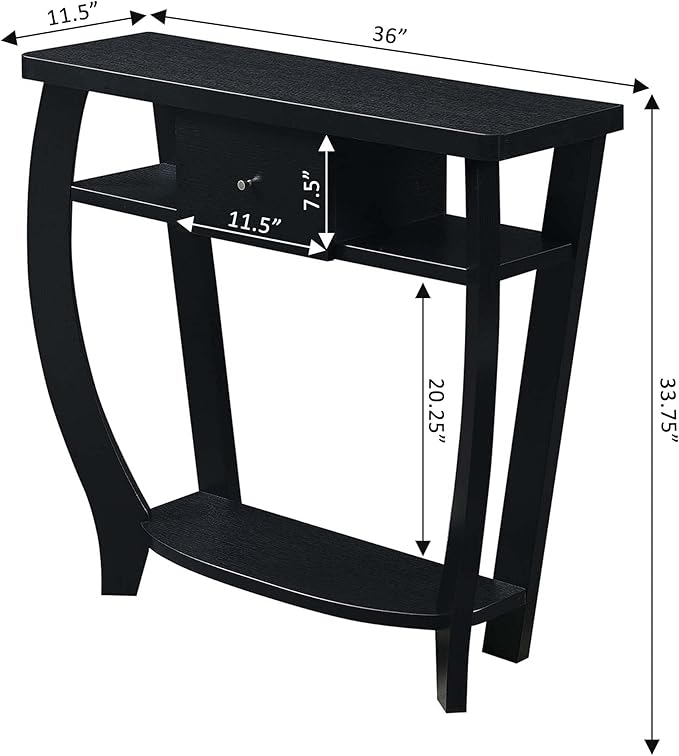 Convenience Concepts Newport 1 Drawer Dorchester Console Table with Shelf, Black